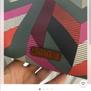 FOSSIL Fiona Chevron Coated Canvas Large Crossbody Bag EUC